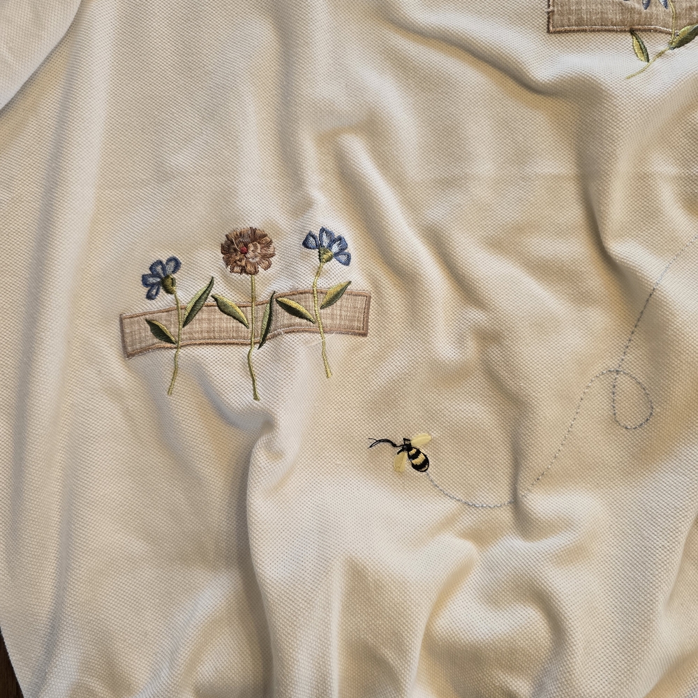 Vintage 90s Alfred Dunner 1X Floral Bee Ladybug Embroidered Tee Shirt - Picture 2 of 6